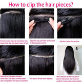 Straight clip-in hair extensions, natural black 100% human hair, 8-piece 120g full-head set