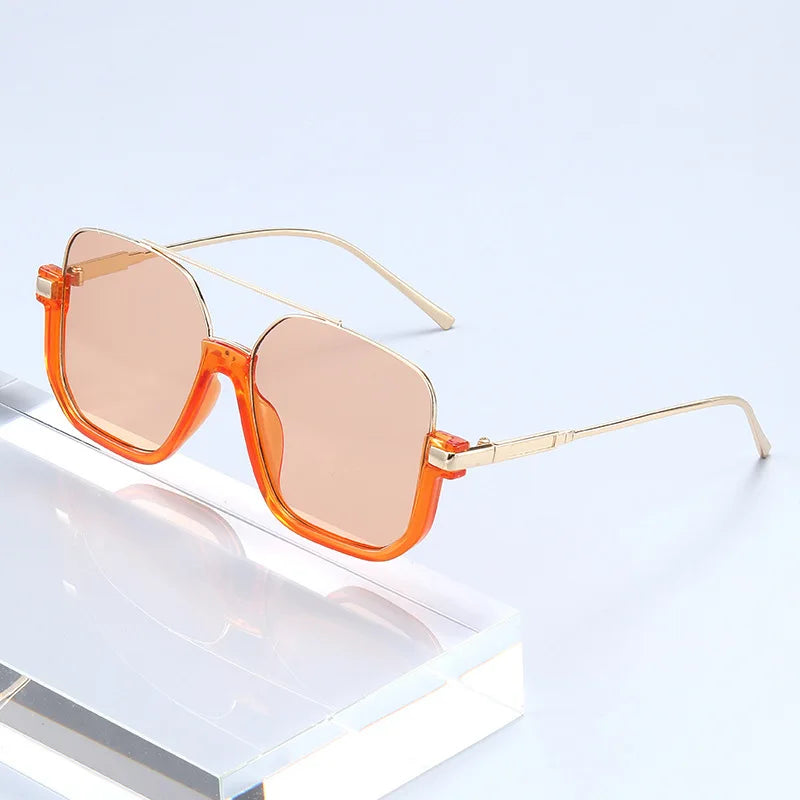 High-quality UV400 unisex sunglasses with double beam design and half-frame style, featuring fashionable versatile shades.