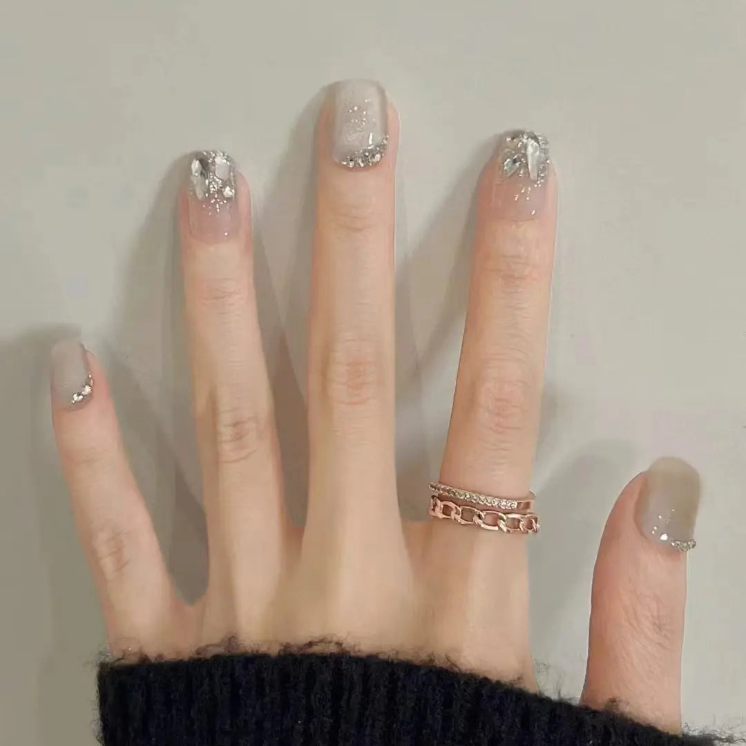 24-piece blush pink glitter diamond cat-eye coffin press-on false nails by HSF Marketplace