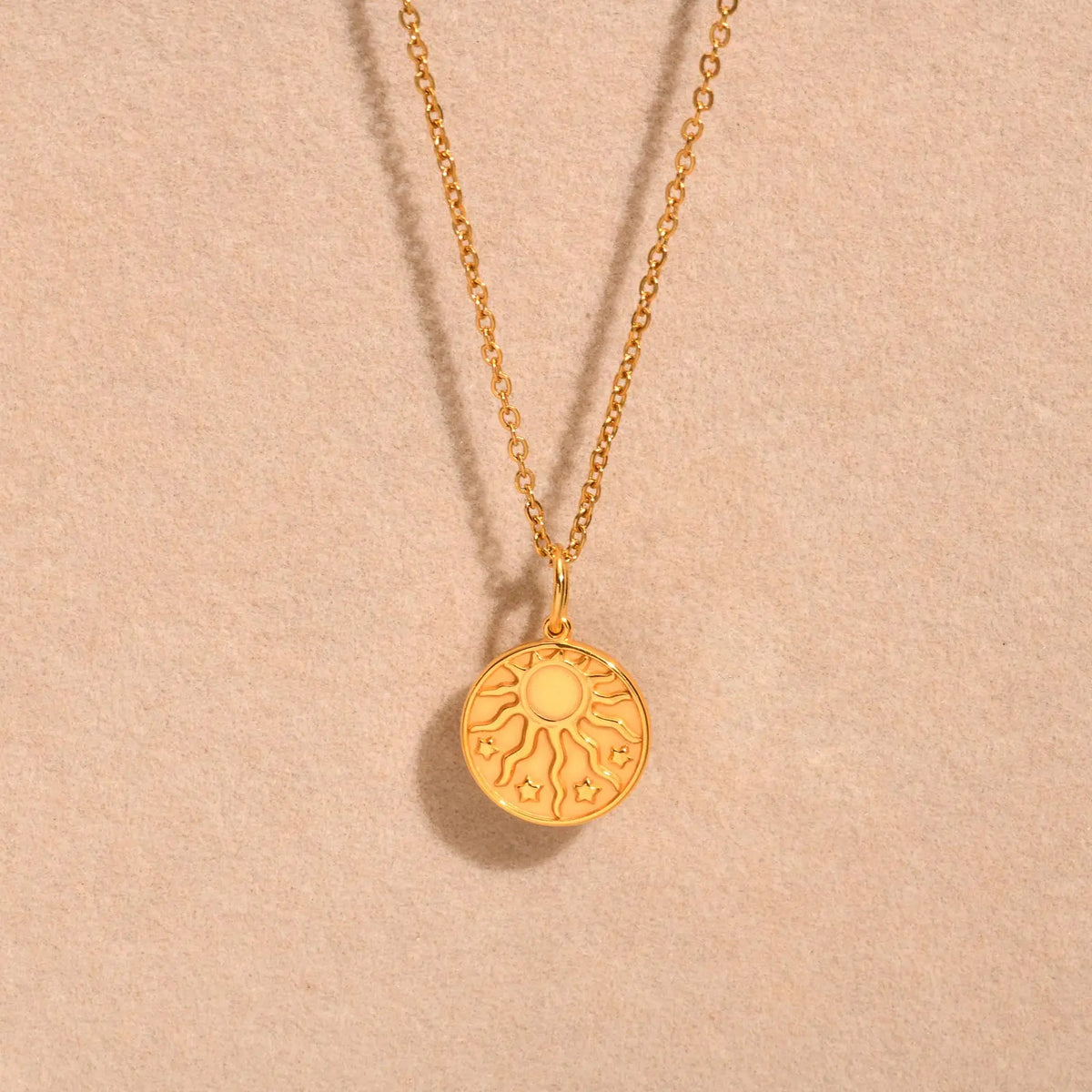 Stainless steel spiral sunflower pendant necklace for women, 18K gold plated, stackable boho jewelry, waterproof fashion accessory.