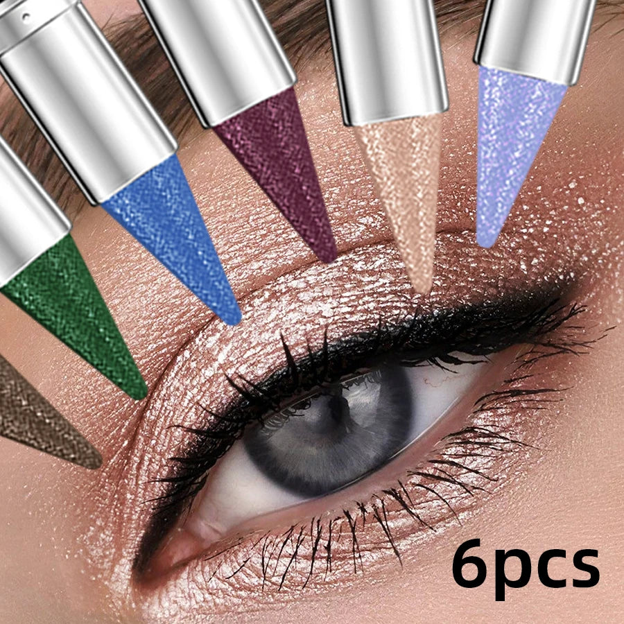 6-piece metallic brown and blue waterproof eyeshadow pen glitter eye shadow stick set for smoky eye makeup