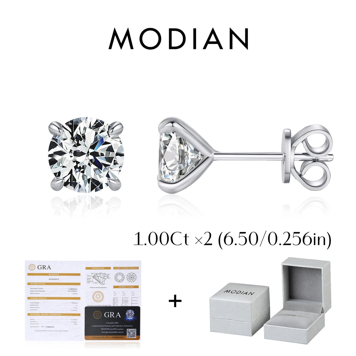 MODIAN D color moissanite stud earrings in 925 sterling silver, sparkling wedding jewelry for women