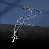Simple stainless steel initial letter pendant necklace for women, glossy clavicle chain choker jewelry.