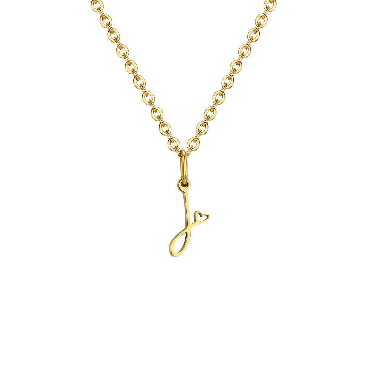 Gold plated dainty heart initial necklace with A-Z letter pendant, waterproof stainless steel jewelry for women.