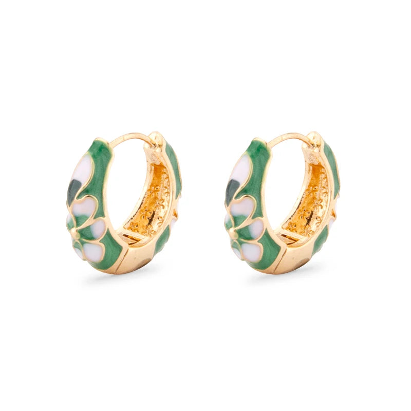 Bohemian flower cloisonné hoop earrings for women by HSF Marketplace