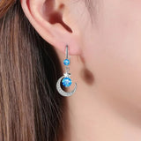 925 sterling silver dangle star moon earrings with sapphire by HSF Marketplace