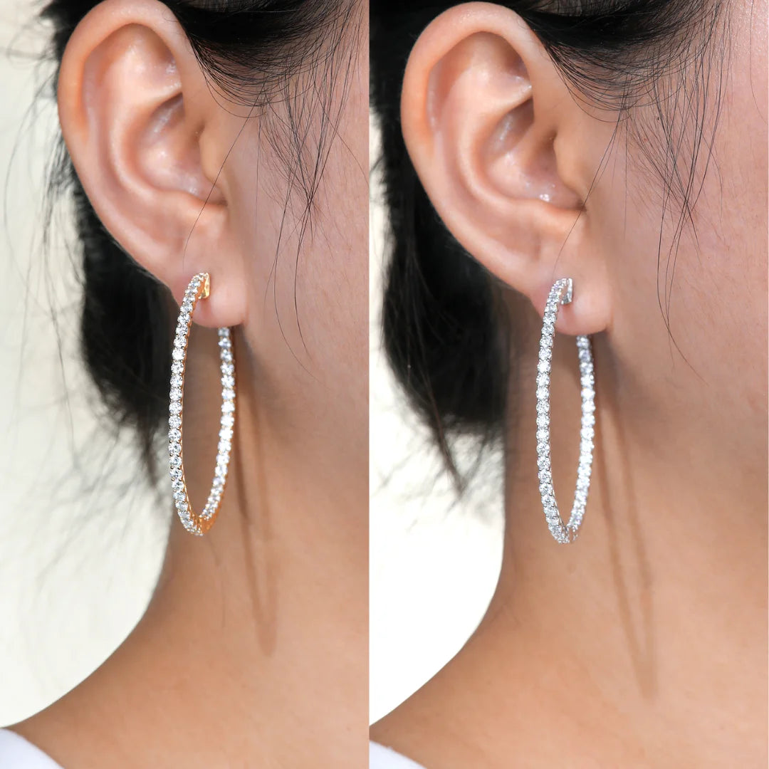 Moissanite hoop earrings in sterling silver by HSF Marketplace for elegant women