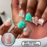 24-piece nude pink short duckbill false nails with leopard print French tips, 3D bowknots, butterflies and cherries