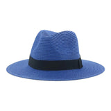 Women's black ribbon Panama straw hat for spring and summer sun protection