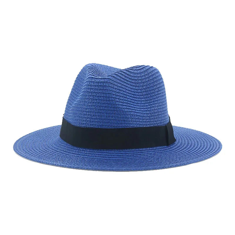 Women's black ribbon Panama straw hat for spring and summer sun protection
