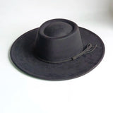 Khaki wide-brim vegan suede fedora hat for women and men, autumn and winter felt style