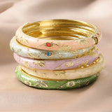Jardme 5Pcs Enamel Dropped Glaze Flower Bracelet For Women Classic Vintage Cloisonne Open Bangles Elegant Bohemian Jewelry Gifts