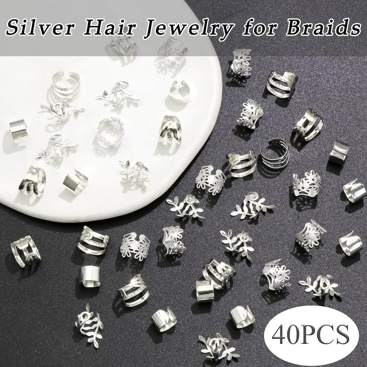 40-piece alloy dreadlock hair beads for braids and locs by HSF Marketplace