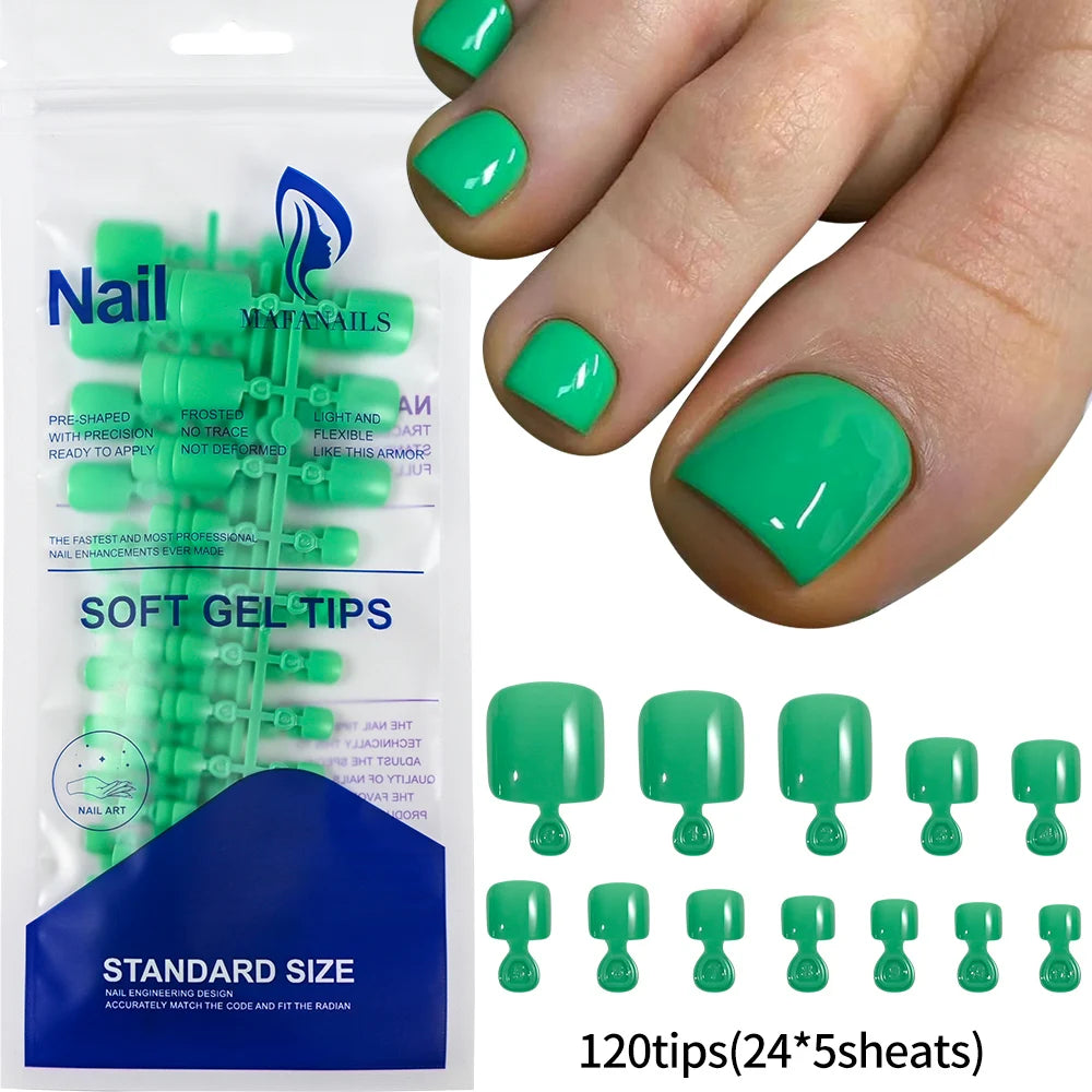 HSF Marketplace pink square French tip press-on toenails, short glossy false toenail set in box