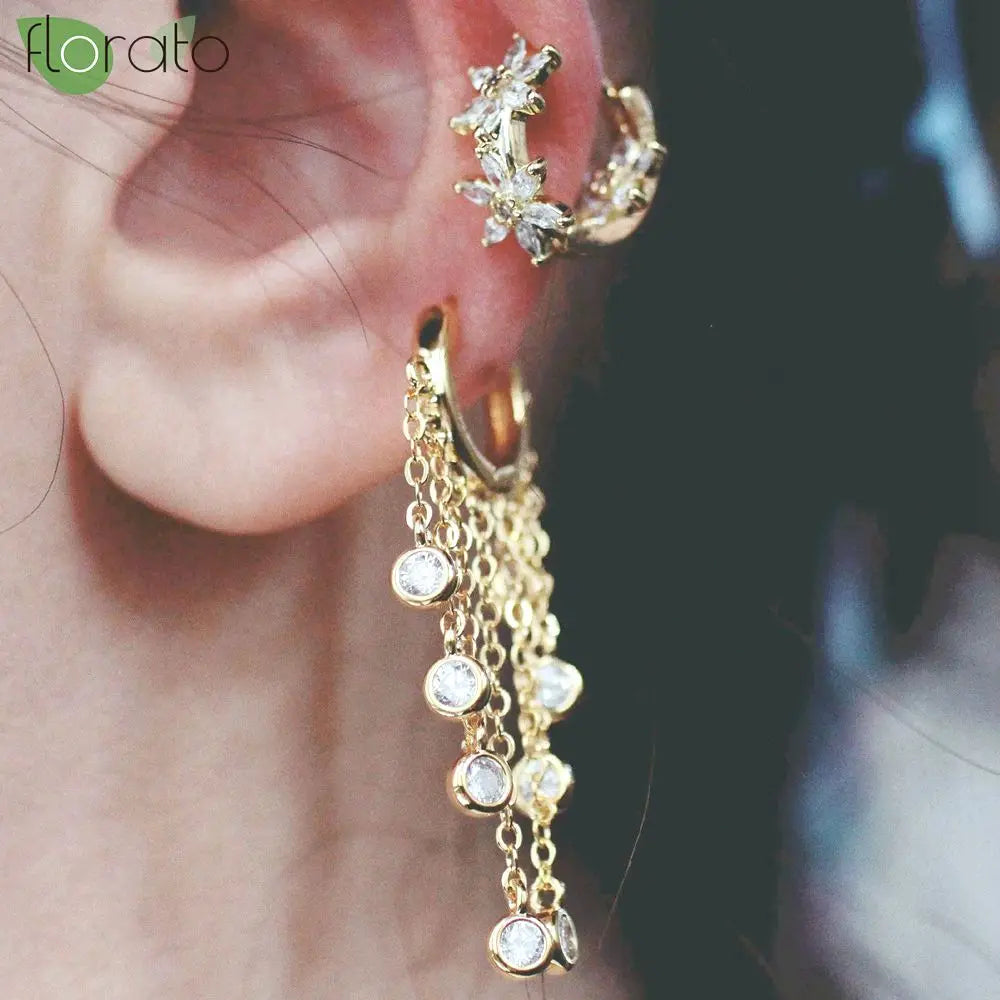 925 sterling silver hoop earrings with sparkling zircon crystal tassels by HSF Marketplace