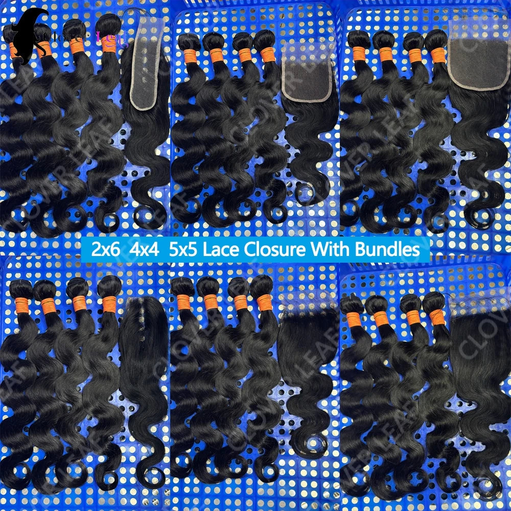 Body Wave Human Hair Bundles And Closure 2x6 4x4 5x5 Lace Closure 26 inch Human Hair Bundles With Closure Brazilian Raw Hair Bundles 100% Human Hair Extensions Soft Thick Body Wave Bundles Deals No Tangle Shedding With Transp