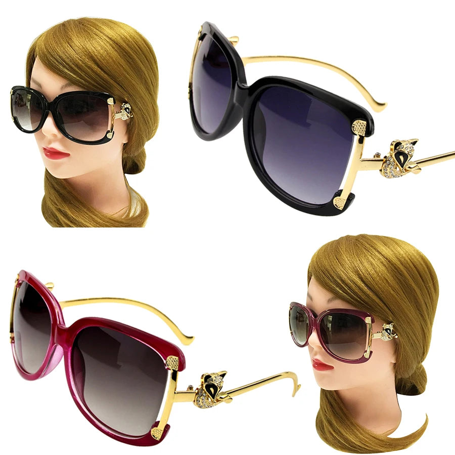 Women's oval retro sunglasses with gold fox design by HSF Marketplace