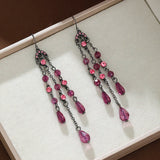 Elegant vintage long rhinestone tassel dangle earrings for women, HSF Marketplace jewelry