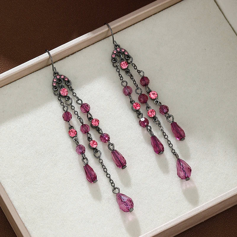 Elegant vintage long rhinestone tassel dangle earrings for women, HSF Marketplace jewelry