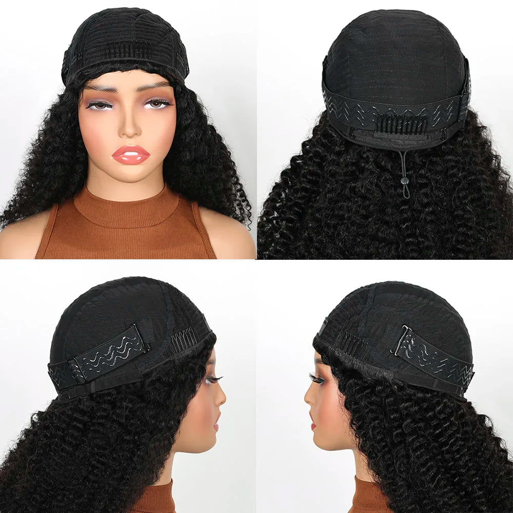 Kinky Curly human hair 3-in-1 half wig with drawstring, seamless clips, and headband by HSF Marketplace