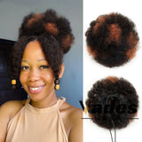 Curly human hair afro kinky puff drawstring ponytail high bun hair piece in black, 4-8 inch lengths