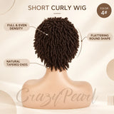 Chocolate brown short pixie cut dreadlocks wig with lace frontal, faux locs, and braided style, human hair wig from HSF Marketplace.