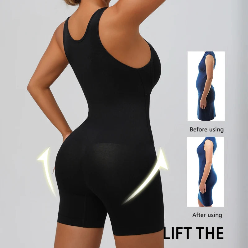 FLARIXA full-coverage seamless bodysuit shapewear with wide shoulder straps and thigh-slimming design