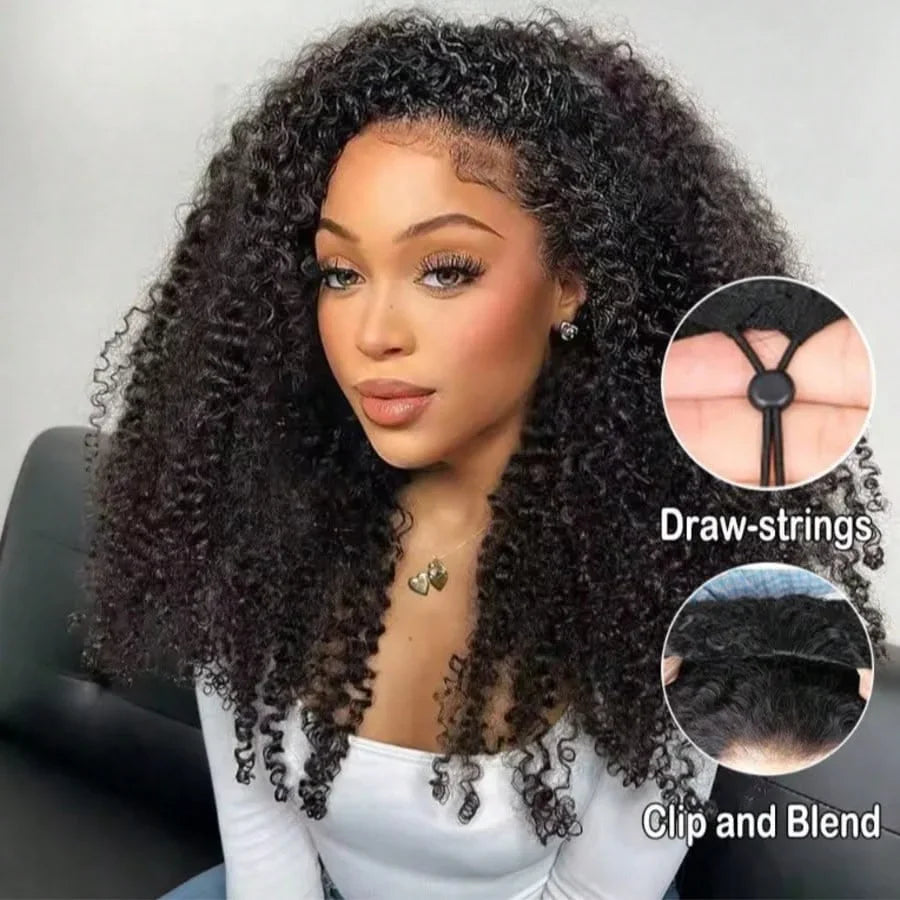 Burmese curly human hair half wig by HSF Marketplace, 14-22 inches, glueless, 3-in-1 convertible drawstring daily wear wig