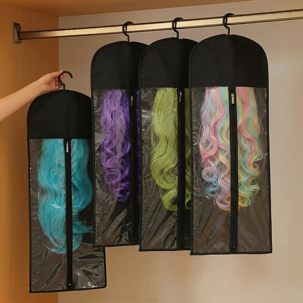 Wig storage bag with dust cover and zipper closure, HSF Marketplace, 2/4/6 pack options