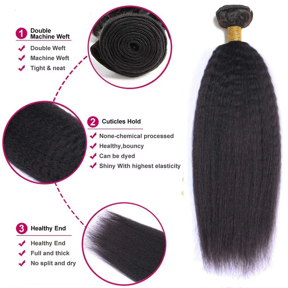 4x4 5x5 13x4 Closure With Bundles Brazilian Kinky Straight Human Hair With Frontal Invisible Melt Skin HD Lace 3 4 Bundle Weave