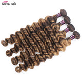Ishow Highlight Loose Deep Wave Bundles With Closure 4x4 Lace Closure With Bundles 100% Remy Human Hair Extensions For Women