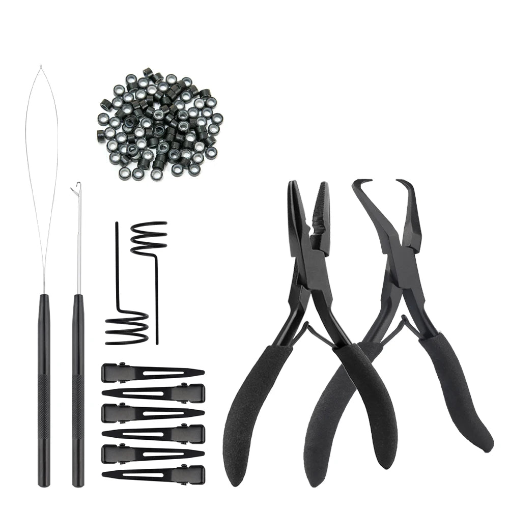 Lanshii Micro Ring Hair Extension Kit – Pliers & Remover Pliers + 200pcs 5mm Rings for Micro/I-Tip/Weft