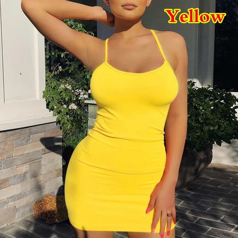 Black women's summer spaghetti strap mini dress by HSF Marketplace, sexy bodycon sundress for club and party wear.