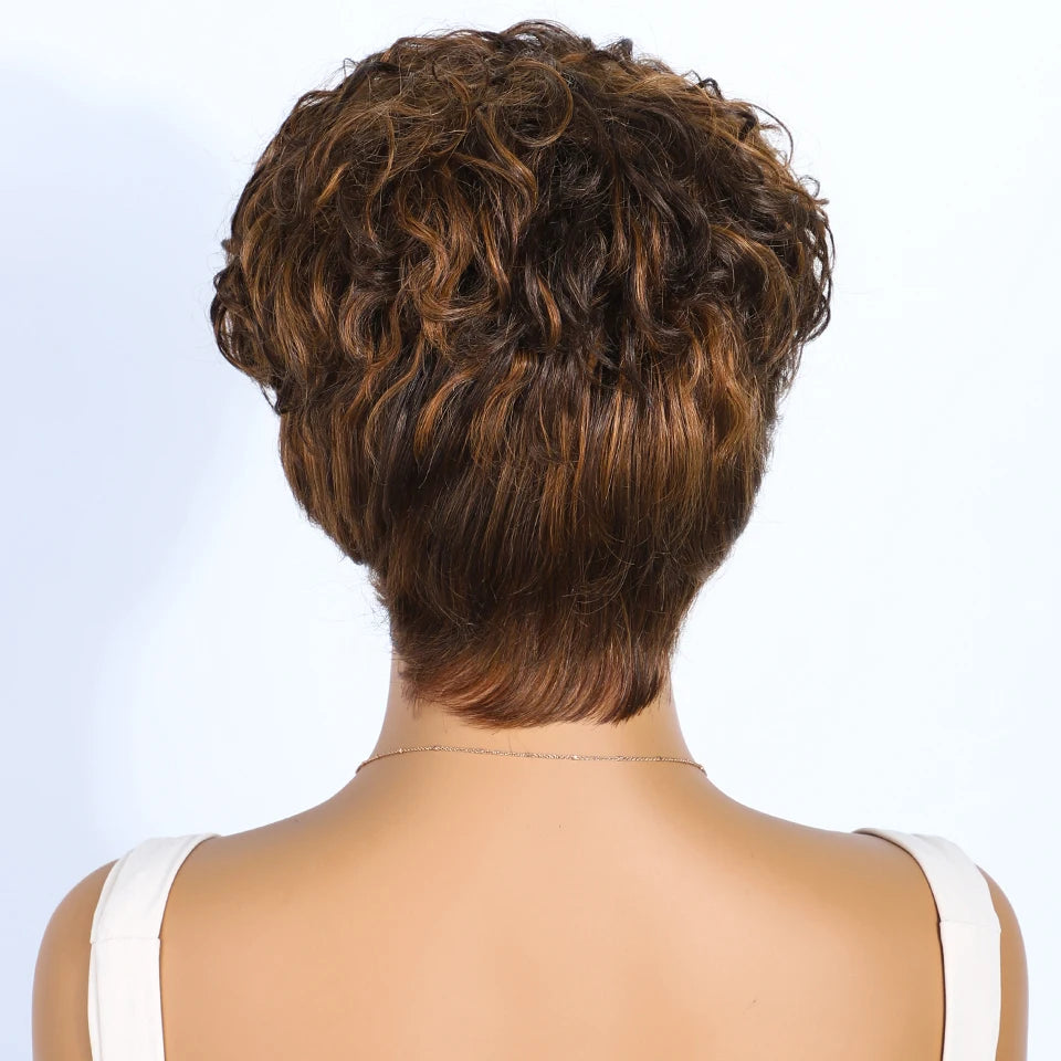 Rebecca short pixie cut curly wig in mixed brown 100% human hair by HSF Marketplace