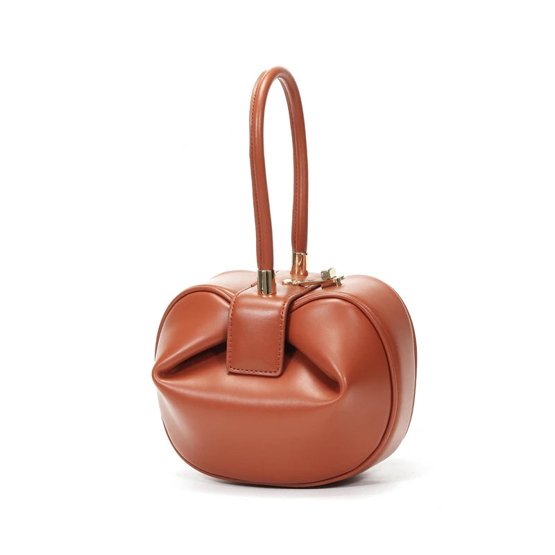 Small genuine leather top handle handbag by HSF Marketplace, elegant round evening purse for women, perfect for going out or parties.