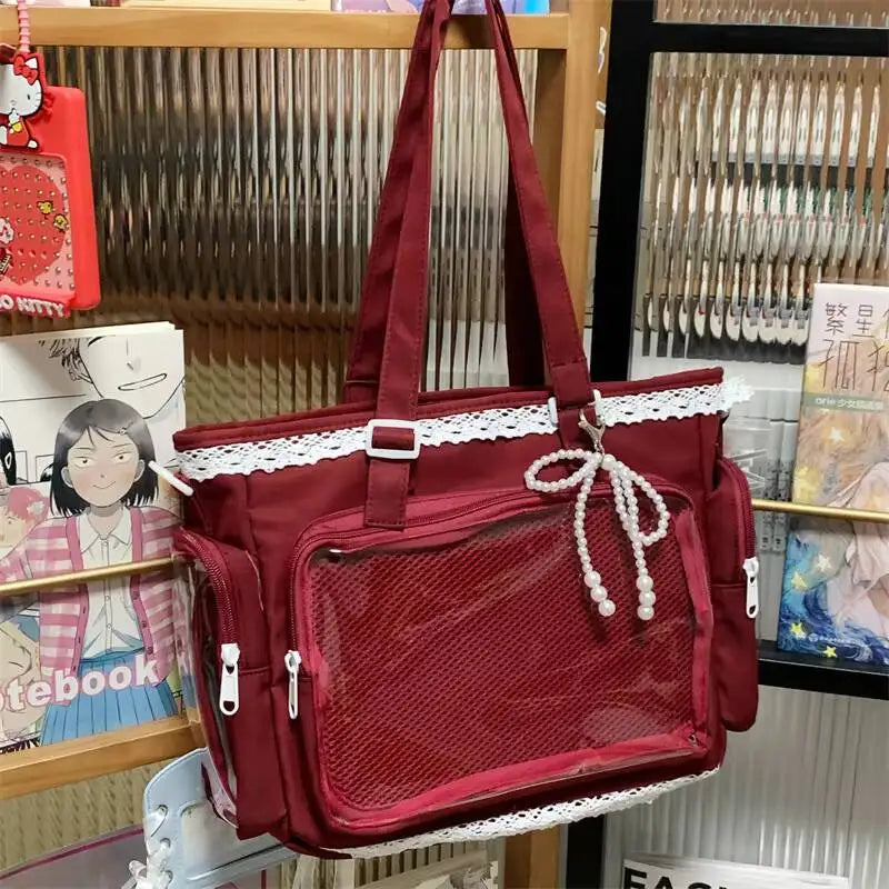 Holographic Japanese Ita shoulder bag by HSF Marketplace featuring transparent tote design and large capacity for casual use