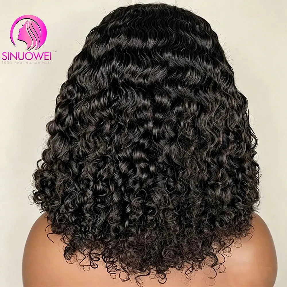 12A water wave bob wig by HSF Marketplace featuring 100% human hair, 5x5 transparent lace frontal, and curly short style.