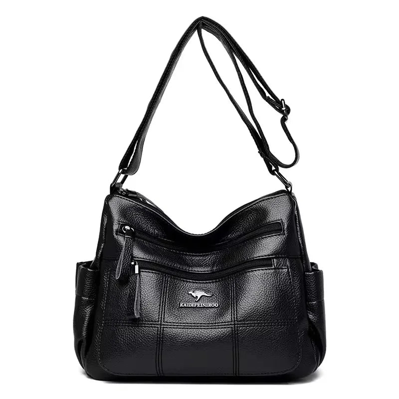 Genuine soft PU leather handbag for women, vintage shoulder tote bag with large capacity, luxury designer style, HSF Marketplace.