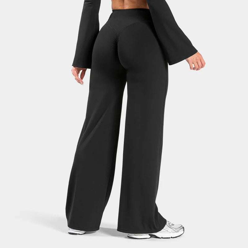 Women's scrunch straight-leg leggings with butt-lifting fit, wide-leg design, and sculpting waistband by HSF Marketplace