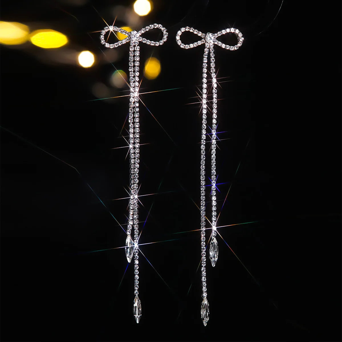 Luxury bowknot drop earrings with sparkling crystal tassels for women by HSF Marketplace