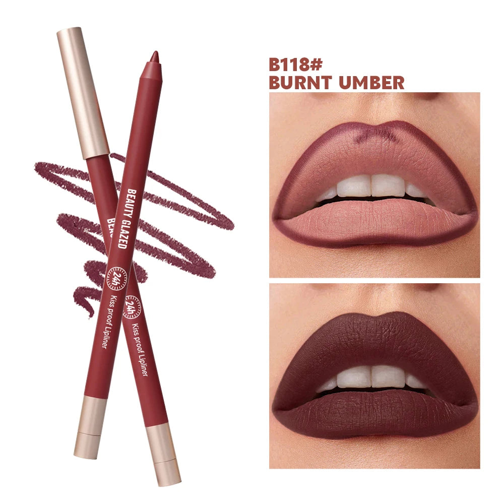 HSF Marketplace matte velvet lip liner pencil in 8 colors, long-lasting waterproof makeup with a non-sticky matte finish.