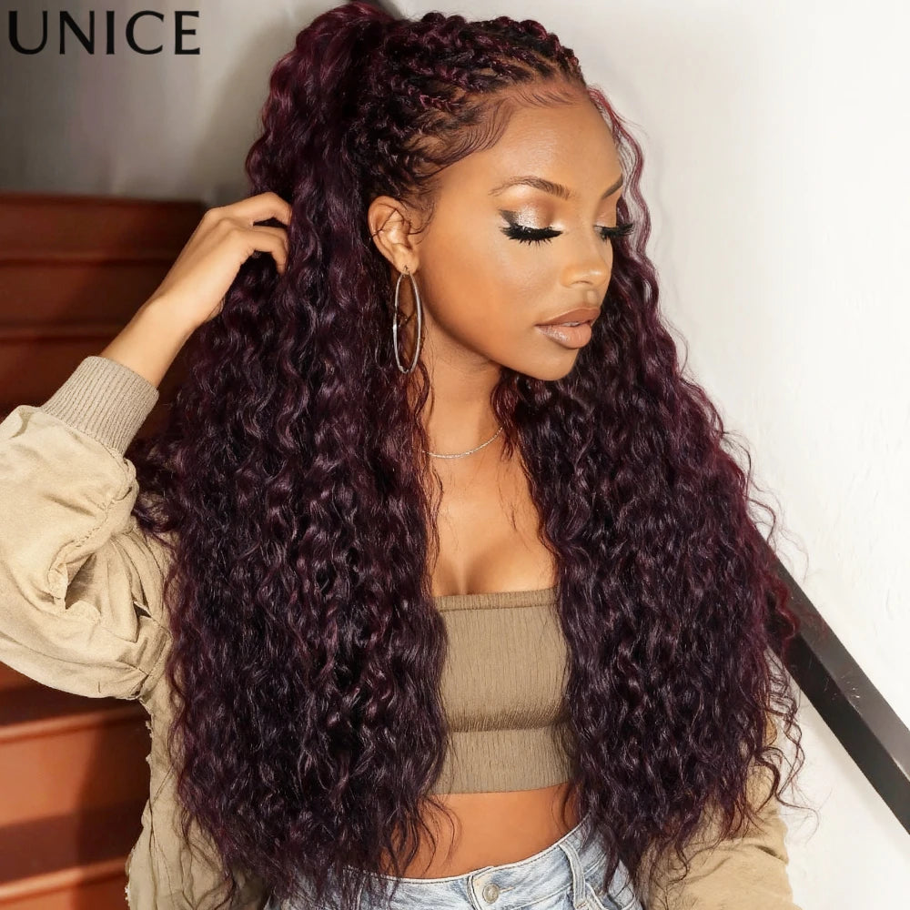 Black cherry water wave glueless wig made from 100% human hair by HSF Marketplace