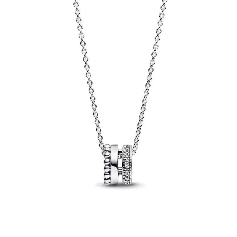 Elegant S925 silver heart pendant necklace with zircon circle charm, perfect for women's jewelry and DIY charm beads.