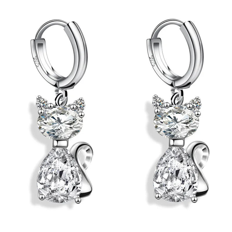 Cute cat hoop earrings with sparkling zircon accents for women, HSF Marketplace jewelry