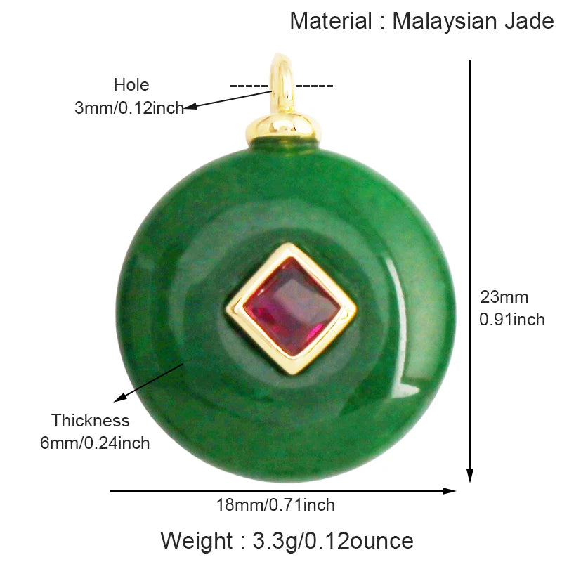 Jade agate, amethyst, amazonite, water grass, and lapis lazuli charm pendant in 18K gold plating for necklace craft making.