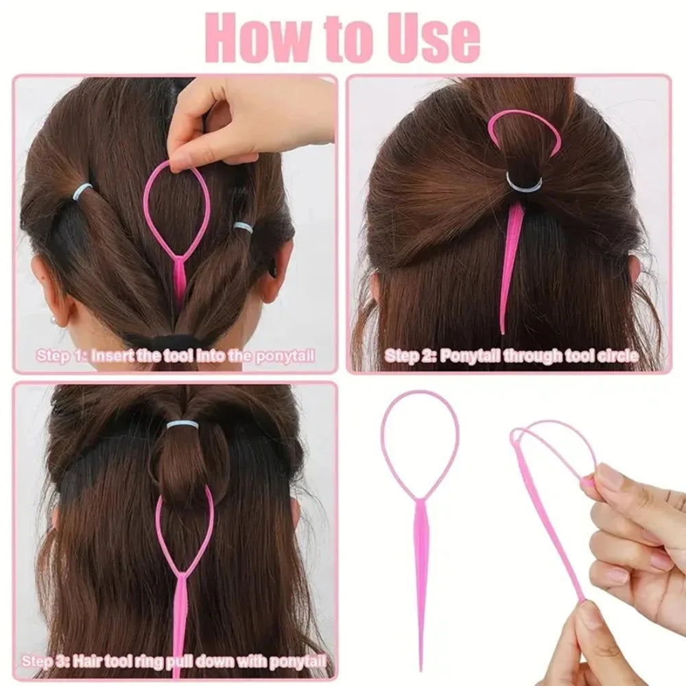 Plastic magic pull hair pin clip for braids and ponytails, HSF Marketplace hair styling tool with compact, reusable design.