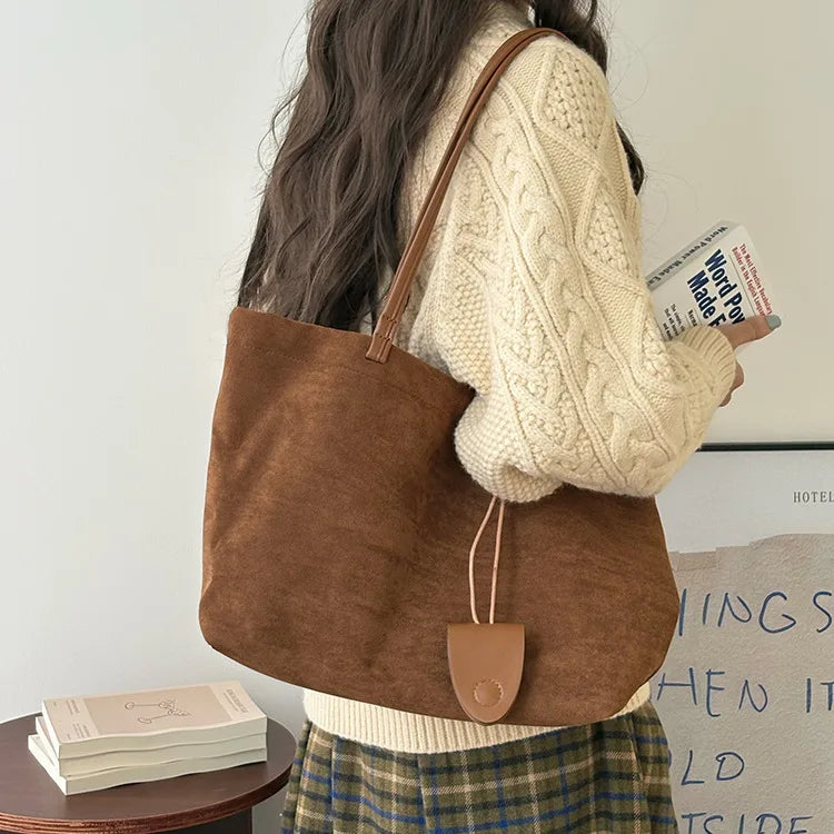 Large capacity faux suede handbag for women, stylish tote with spacious interior in a soft textured finish