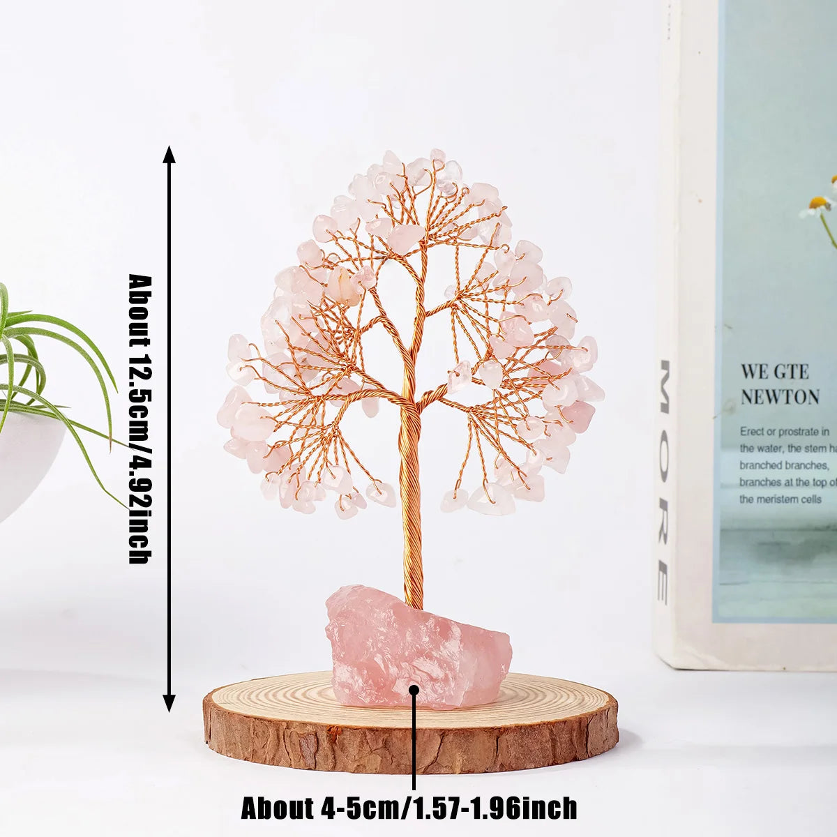 1PC Natural Gemstone Crystal Lucky Tree with Irregular Raw Stone Base for Home Office Desk Living Room Decor