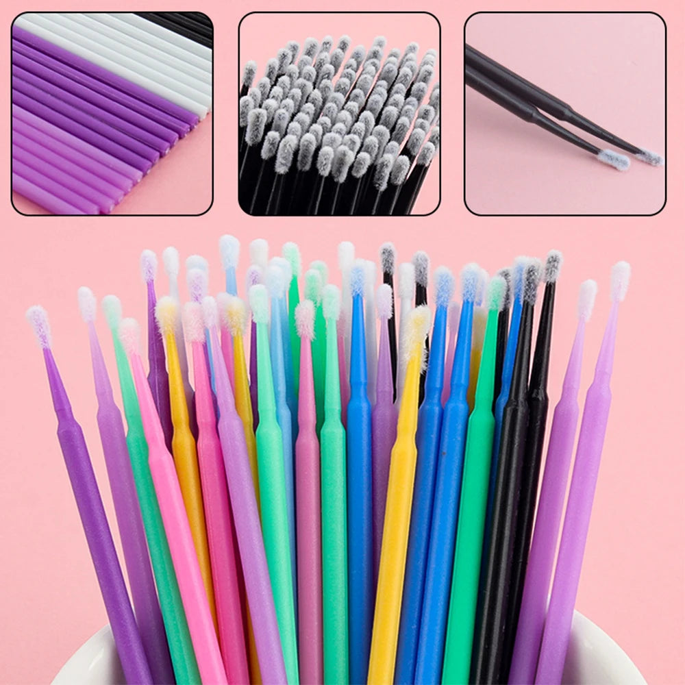 Set of 500/1000 micro brushes for eyelash extensions, crystal swab applicators, and lash removal tools by HSF Marketplace.