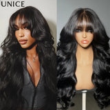 Loose wave lace frontal human hair wig with bangs, HSF Marketplace